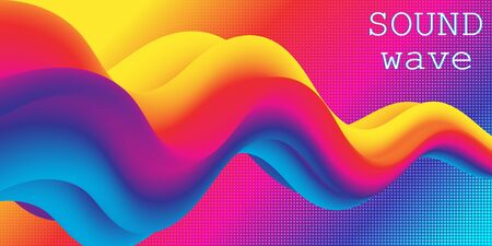 Sound Wave. Music Background. Fluid Shape. Wave Pattern. Summer Poster. Colorful Gradient. Flow Shape. Abstract Cover. Rainbow Color. Vector Illustration. Fluid Flow.のイラスト素材