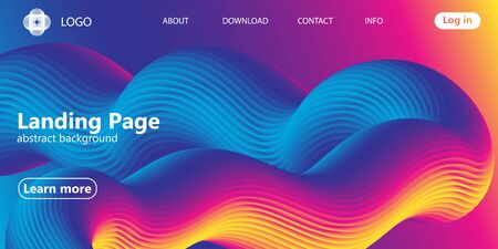 Landing page. Fluid shape. Liquid background. Trendy abstract cover. Futuristic design poster. Fluid flow. Colorful gradient. Vector.のイラスト素材