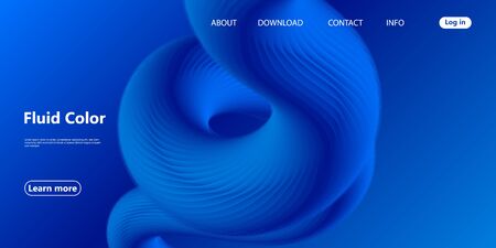Fluid Flow. Landing Page. Blue Wave. Trendy Abstract Cover. Futuristic Design Poster. Blue Fluid Background. Colorful Gradient. Vector Illustration. Fluid Shape.のイラスト素材