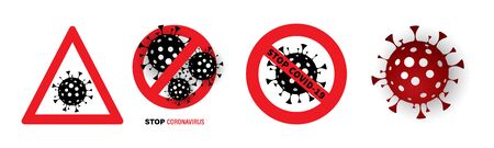 Sign Stop Virus. Vector Illustration. Stop Covid-19 Sign. Coronavirus 2019-nCoV. Epidemic Virus Respiratory Syndrome. Pandemic Stop Sign.のイラスト素材
