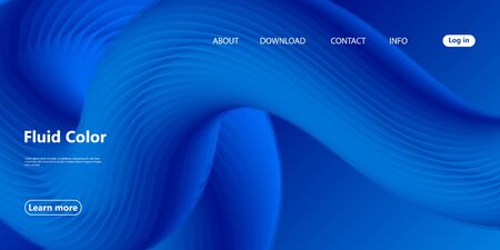 3d wave. Fluid flow. Landing page. Blue wave. Trendy abstract cover. Futuristic design poster. Colorful gradient. Vector illustration. Fluid shape.のイラスト素材