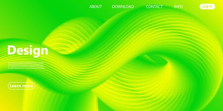 Green Background. Website Landing Page. 3d Fluid Poster. Gradient Abstract Banner. Vibrant Color. Fluid Green. Abstract Background. Green Yellow Colors. 3d Flow Wave. Vector.のイラスト素材