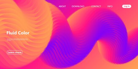 Fluid Flow. Landing Page. Vibrant Color. Fluid Shape. Abstract Flow. Vibrant Gradient. Trendy Poster. Colorful Futuristic Gradient. Geometric Background. 3d Fluid Banner.のイラスト素材