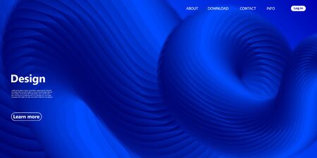 Fluid Flow. Landing Page. Blue Wave. Trendy Abstract Cover. Futuristic Design Poster. Blue Fluid Background. Vector Illustration. Blue Gradient. Fluid Shape.のイラスト素材