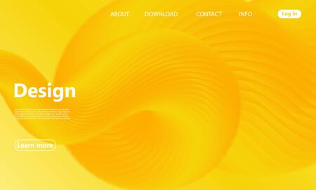Yellow. Landing Page. 3d Fluid Poster. Yellow Minimal. Abstract Flow. Vibrant Color. 3d Wave. Fluid Colors. Liquid Shape. Flow Wave. Yellow Background. Vector.のイラスト素材