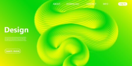 Green Background. Website Landing Page. 3d Fluid Poster. Gradient Abstract Banner. Vibrant Color. Fluid Green. Abstract Background. Green Yellow Colors. 3d Flow Wave. Vector.のイラスト素材
