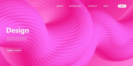 Pink Wave. Fluid Flow. Landing Page. 3d Fluid Poster. Abstract Flow. Trendy Poster. 3d Fluid Vector. Pink Futuristic Poster. Color Background. 3d Fluid Banner.のイラスト素材