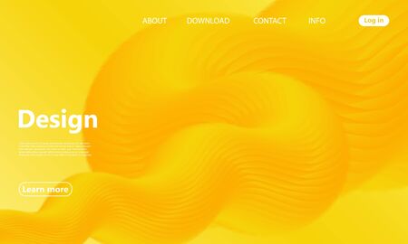 Yellow. Landing Page. 3d Fluid Poster. Yellow Minimal. Abstract Flow. Vibrant Color. 3d Wave. Fluid Colors. Liquid Shape. Flow Wave. Yellow Background. Vector.のイラスト素材