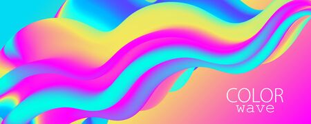 3d Waves. Summer Background. Fluid Flow. Abstract Color Background. Electronic Sound. Fluid Abstract. Liquid Wave. 3d Color. Summer Design. Music Poster. Waves 3d Design. Vector.のイラスト素材