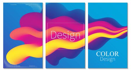 Color Poster. 3d Wave. Cover Set. Liquid Background. Fluid Flow. Abstract Color Background. Electronic Sound. Fluid Abstract. Liquid Wave. 3d Color. Flow Design. Music Poster. Waves 3d Design. Vector.のイラスト素材