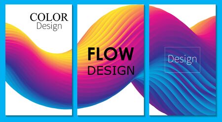 Color Poster. 3d Wave. Cover Set. Liquid Background. Fluid Flow. Abstract Color Background. Electronic Sound. Fluid Abstract. Liquid Wave. 3d Color. Flow Design. Music Poster. Waves 3d Design. Vector.のイラスト素材