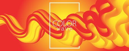Red Design. 3d Poster. Abstract Flow. Red, Orange, Yellow Colors. Bright Gradient. Fluid Background. Liquid Yellow Color. 3d Wave. Fluid Design. Flow Wave.のイラスト素材