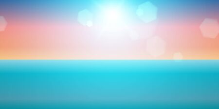 Sky Sunset. Ocean With Sun. Abstract Color Background. Sunrise In The Sky. Blue And Orange Colors. Sea Summer Background.のイラスト素材