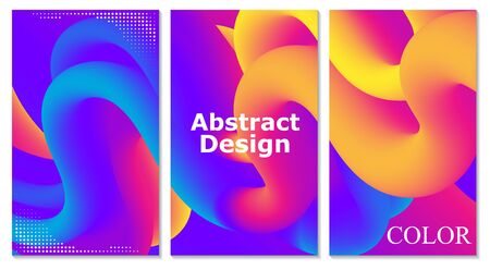 Color Poster. 3d Wave. Cover Set. Liquid Background. Fluid Flow. Abstract Color Background. Electronic Sound. Fluid Abstract. Liquid Wave. 3d Color. Flow Design. Music Poster. Waves 3d Design. Vector.のイラスト素材