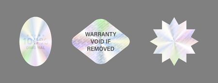 Round Hologram Label Set Isolated On White. Geometric Holographic Label For Award Design, Product Guarantee, Sticker Design. Vector Hologram Sticker Collection. Quality Holographic Sticker Set.のイラスト素材