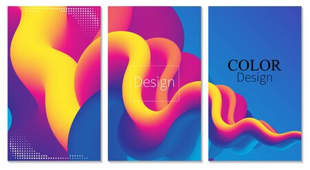 Color Poster. 3d Wave. Cover Set. Liquid Background. Fluid Flow. Abstract Color Background. Electronic Sound. Fluid Abstract. Liquid Wave. 3d Color. Flow Design. Music Poster. Waves 3d Design. Vector.のイラスト素材
