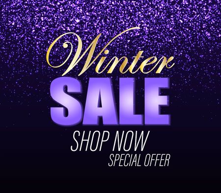 Sale Sign. Gold Glitter Banner. Shine Backdrop. Sale Background. Shining Purple Confetti. Black Friday Sale. Sparkle Background. Vector.のイラスト素材