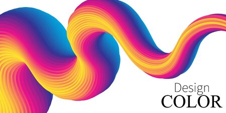 3d Wave. Vibrant Background. Fluid Colors. Wave Pattern. Summer Poster. Color Gradient. Flow Shape. Abstract Cover. Summer Colors. Vector Illustration. Fluid Flow.のイラスト素材