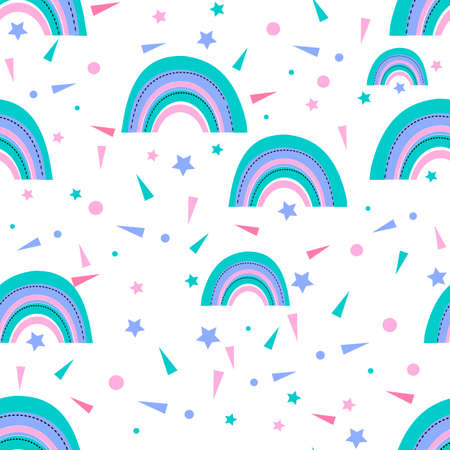 Seamless cute rainbow pattern. Blue, pink colors.のイラスト素材