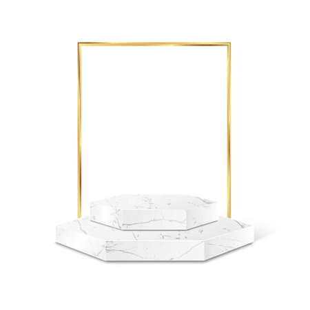 Marble Polygon Product Podium Gold Frame Isolatedのイラスト素材