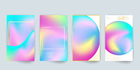 Colorful holographic gradient poster template. Fluid colors cover set. Colorful gradient. Vector.
