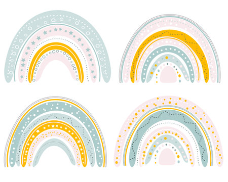 Set of cute rainbows in scandinavian style.のイラスト素材