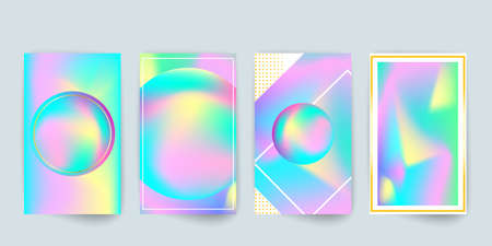 Colorful holographic gradient poster template. Fluid colors cover set. Vector.のイラスト素材