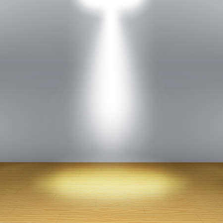 Empty Room, Grey Wall With Spotlight, Wooden Floor. Vector.のイラスト素材