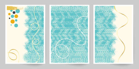 Modern art. Abstract cover template. Winter motif. Set of geometric lines. Imitation watercolor painting texture design. Minimalist hand painted canvas. New year design.のイラスト素材