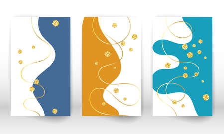 Modern art painting. Fluid shapes and lines. Minimalist hand painted liquid shapes, gold particles. Modern art background.のイラスト素材