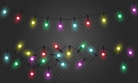 Holiday garland isolated on transparent background. Christmas lights. Vector.のイラスト素材
