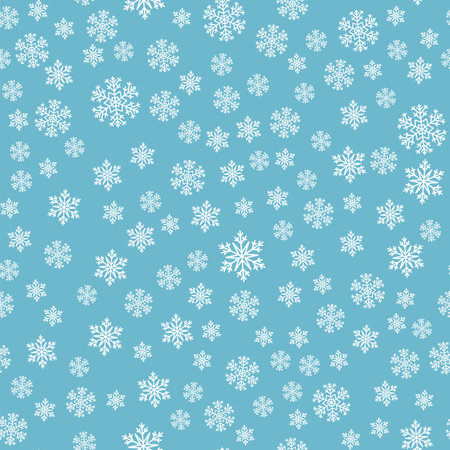 Snow seamless pattern. White snowflakes on blue background.のイラスト素材