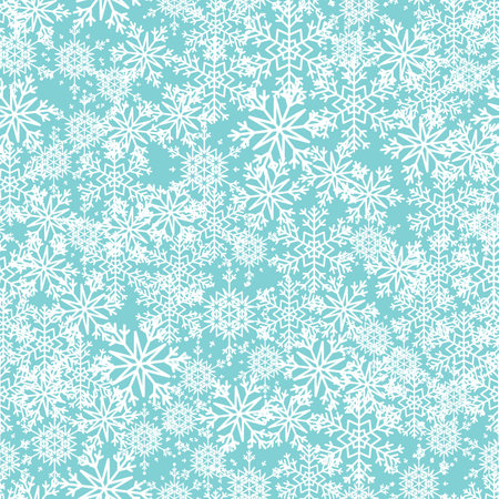 Snow seamless pattern. White snowflakes on blue background. Falling snow.のイラスト素材