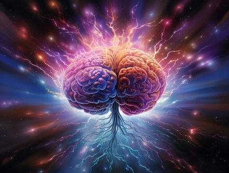 Creative Concept Art Of A Human Brain. Explosion Energy. Modern Wallpaper.の素材
