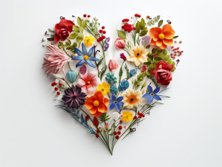 Heart of flowers. Floral design on white background.の素材