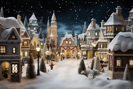3d illustration Christmas village landscape in a vintage style.の素材