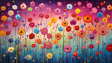 Abstract flower meadow. Kaleidoscope of colors.の素材