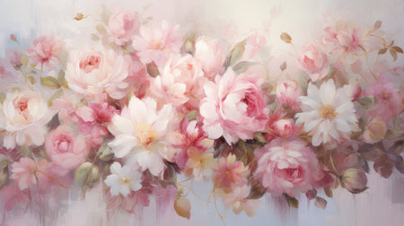 Oil painting floral background. Dreamlike atmosphere. Soft pink.の素材