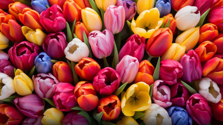 Colorful tulip flowers in various shades.の素材