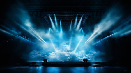 Illuminated stage with dramatic scenic lights and smoke.の素材