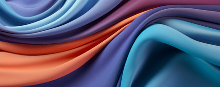 Colorful orange, purple, blue fabric luxury backdrop. 3D render color fabric wallpaper.の素材