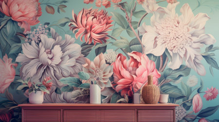 Design in vintage style. Flowers composition. Soft pastel colors.の素材