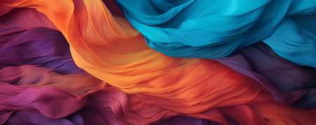 Colorful orange, purple, blue fabric luxury backdrop. Color fabric wallpaper.の素材