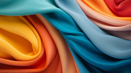 Colorful orange, purple, blue fabric luxury backdrop. 3D render color fabric wallpaper.の素材
