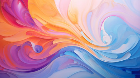 Colored modern canvas with swirls light violet and orange, light magenta and turquoise colors. Fluid background.の素材
