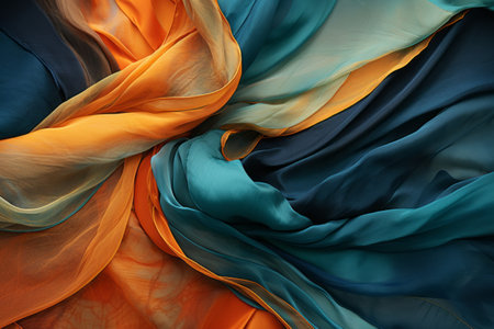 Abstract colorful wallpaper. Dark orange and light cyan texture background. Luxury fabrics.の素材