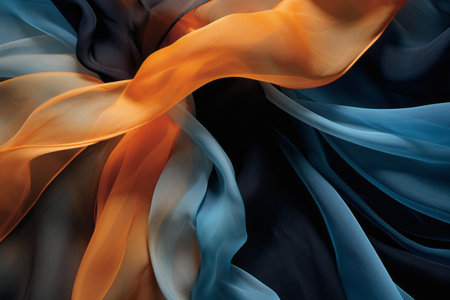 Abstract colorful wallpaper. Dark orange and light cyan texture background. Luxury fabrics.の素材