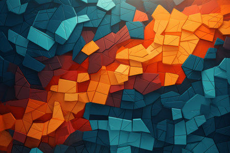 Abstract art wallpaper. Colored geometric background, teal and orange tones.の素材