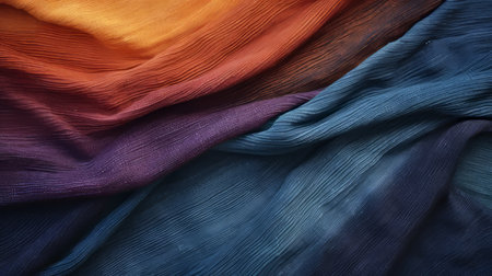Abstract colorful wallpaper. Dark orange and light cyan texture background. Luxury fabrics.の素材