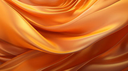 Orange silk backdrop. Satin luxury curtain background. Shiny golden fabric. Soft folds, wavy lines.の素材